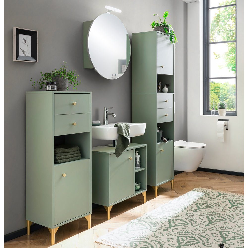 Lomadox Badmöbel-Set ANGERS-80, (Spar-Set, 4-St), mint, Spiegelschrank, Midischrank, Waschbeckenunterschrank