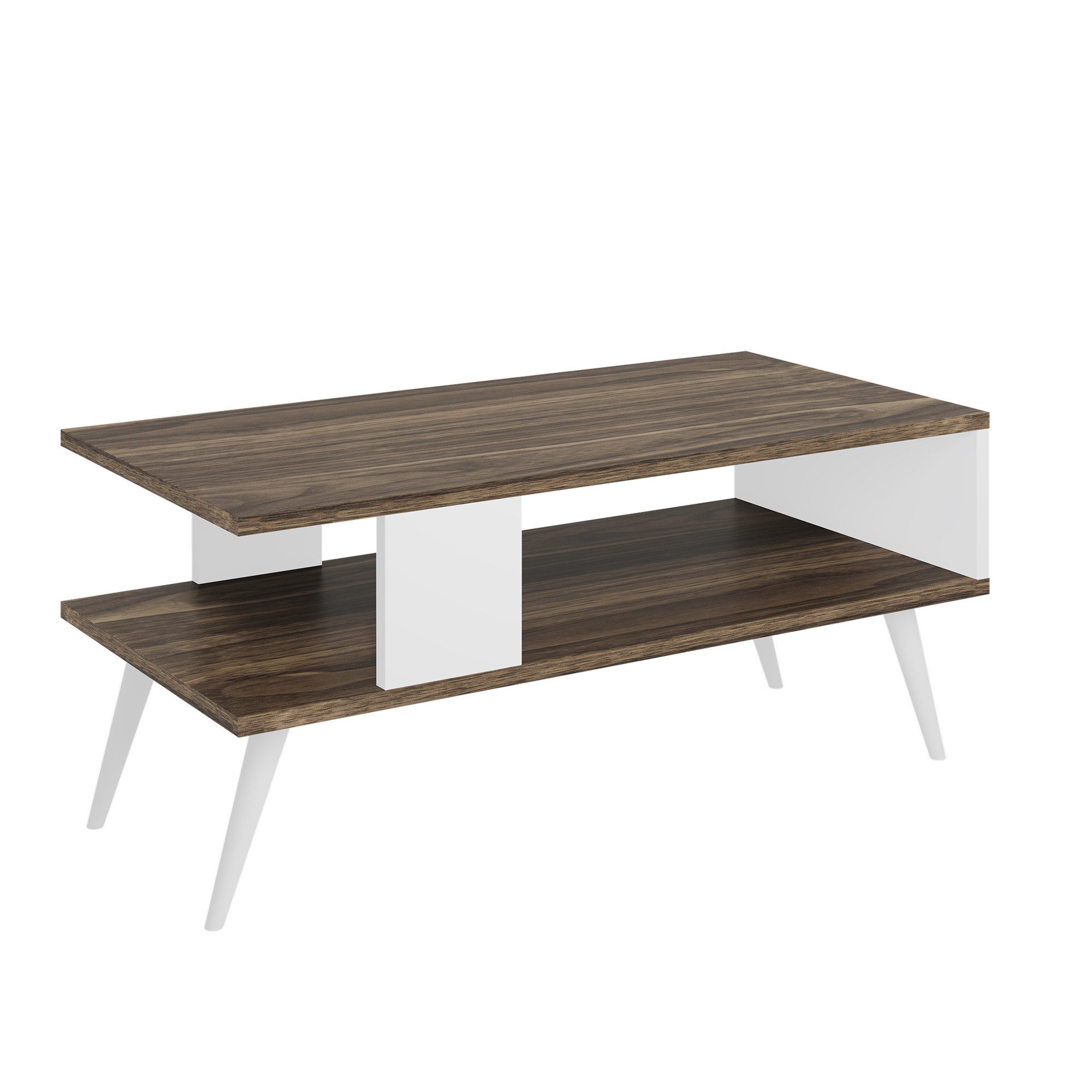 en.casa Couchtisch, »Lycksele« Wohnzimmertisch 40x90x45cm Walnuss-Optik/Weiß