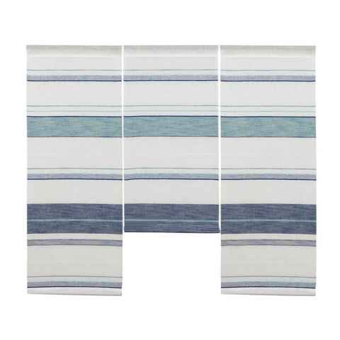 Scheibengardine Design Mini Flächenvorhang Set, blau Leinen, Webstreifen, 4058-01, Clever-Kauf-24, Stangendurchzug (3 St), halbtransparent