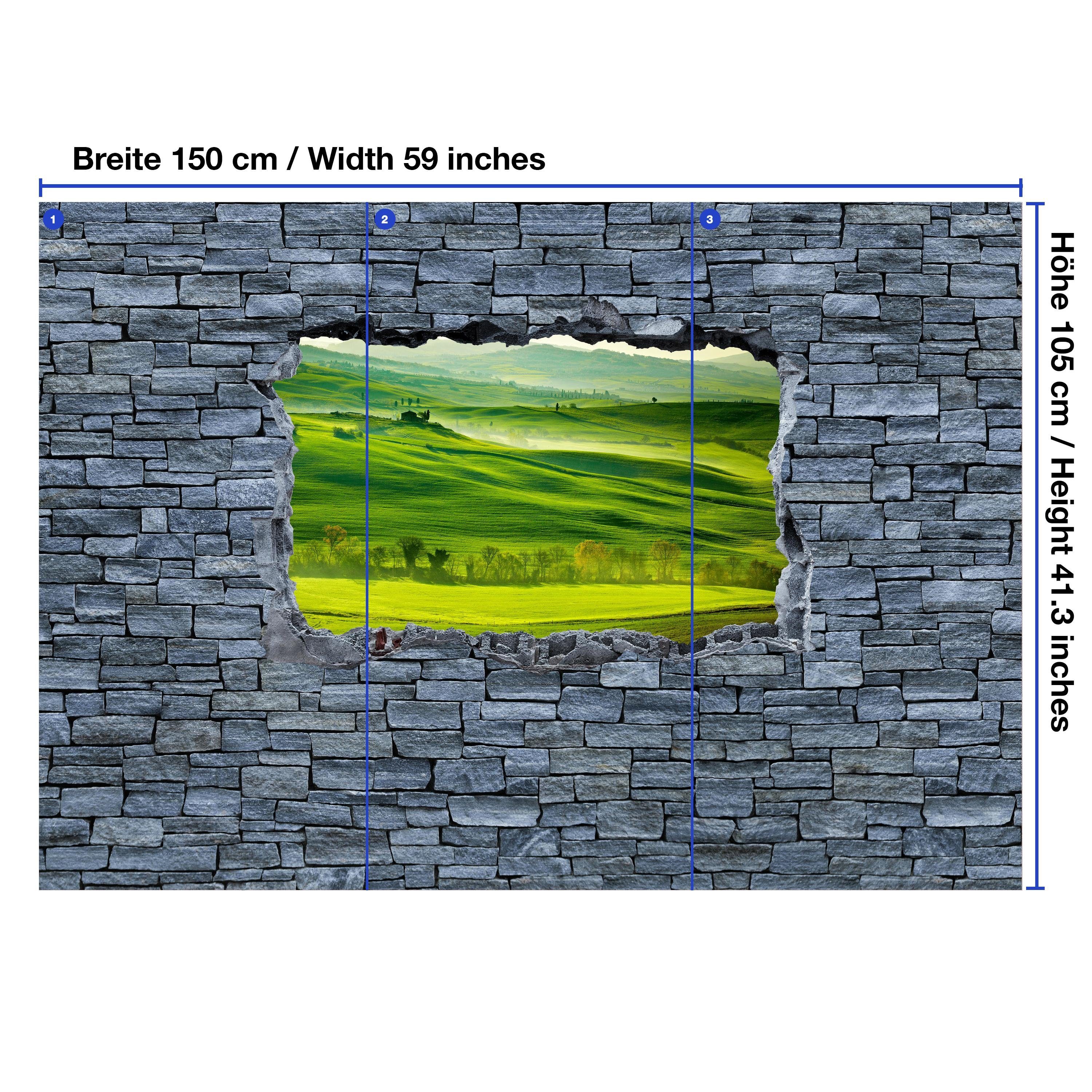 wandmotiv24 Fototapete Grüne 3D grobe Steinmauer, Motivtapete, Wandtapete, Vliestapete matt, - Toskana glatt