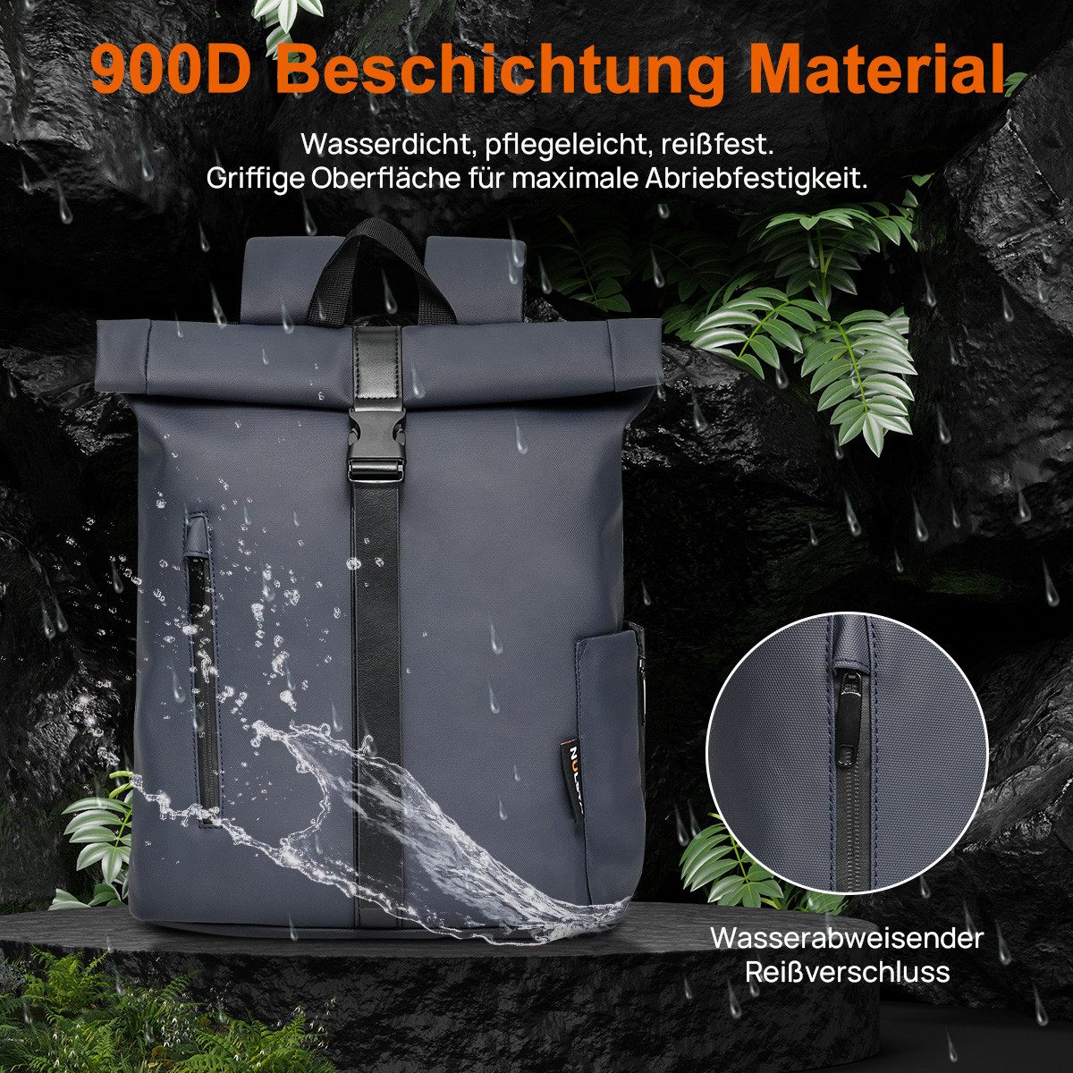 NULSTA Rucksack Rolltop Rucksack Wasserdicht Damen & Herren Daypack Freizeitrucksack, 30*15*40cm,Cityrucksack,Tourenrucksack,Schulrucksack