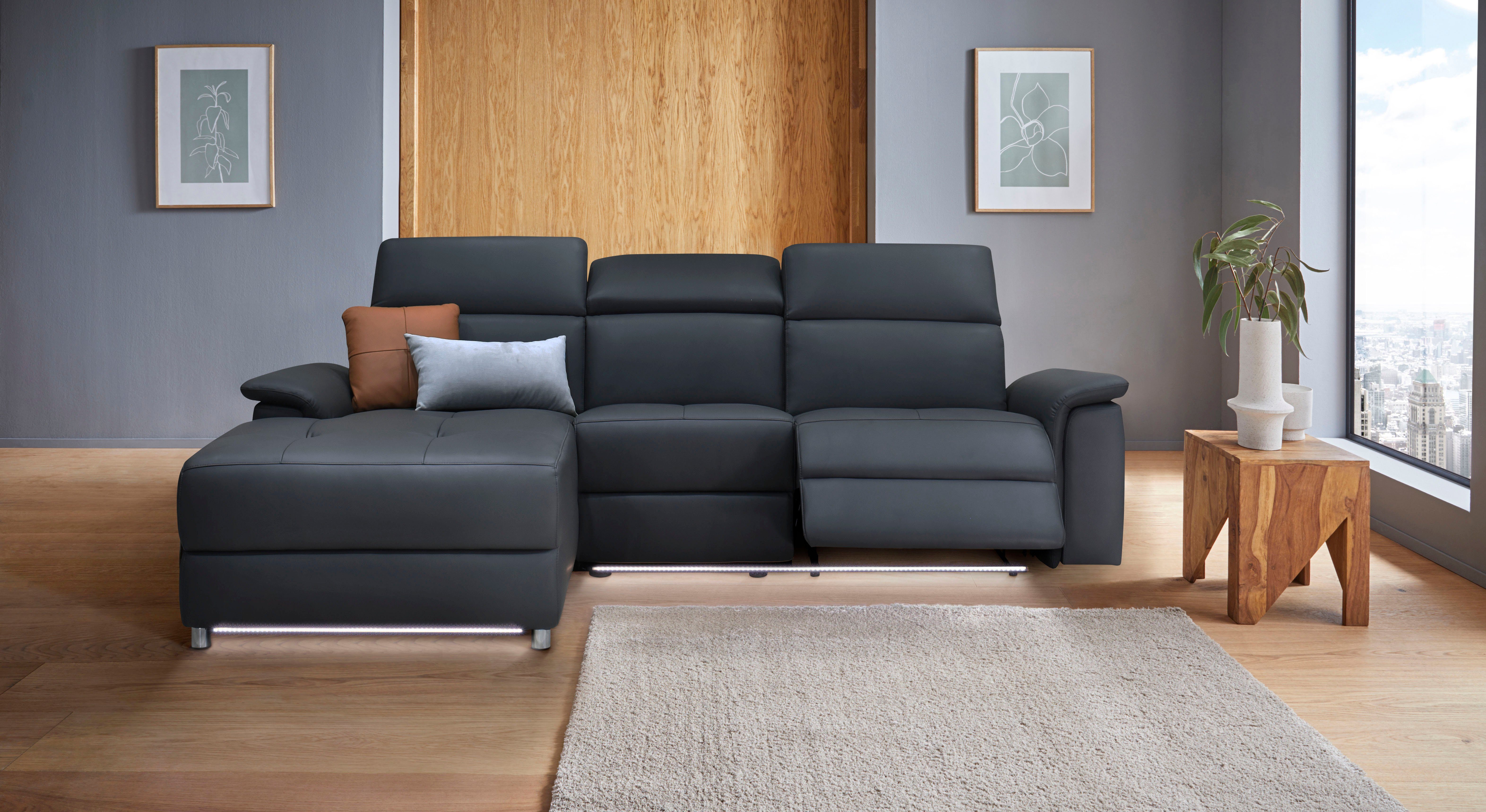 OTTO home Ecksofa Pareli, L-Form, 259cm,m. Recamiere, Echtleder, Kunstleder, Webstoff, man. o. elektr. Relaxfunktion, USB/Kopfteilverstellg u. LED