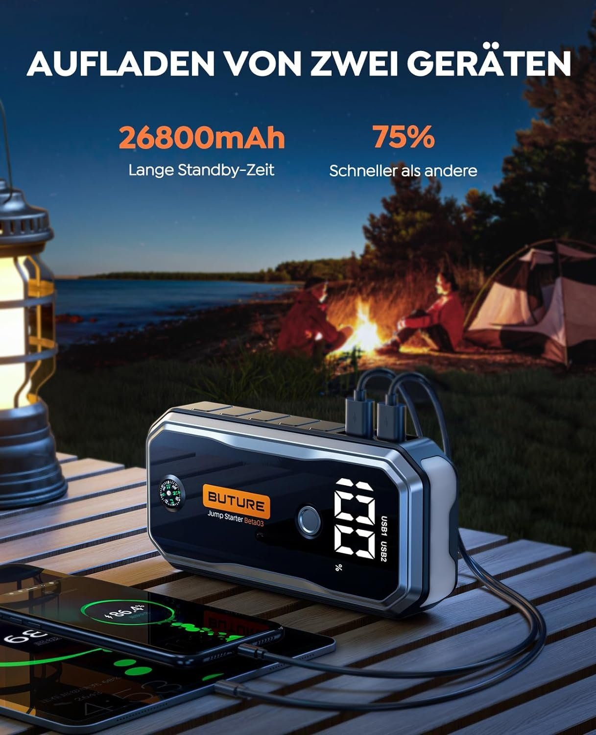 Yaber Starthilfegerät, 26800mAh 5000A Starthilfe Powerbank mit LED, DC Ausgang
