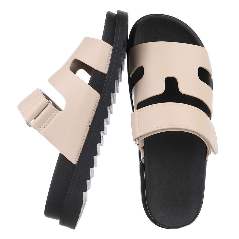 Ital-Design Moderne Komfortsandalette mit flexiblen Riemen Plateausandaletten (89323089) Flach Pantoletten in Beige