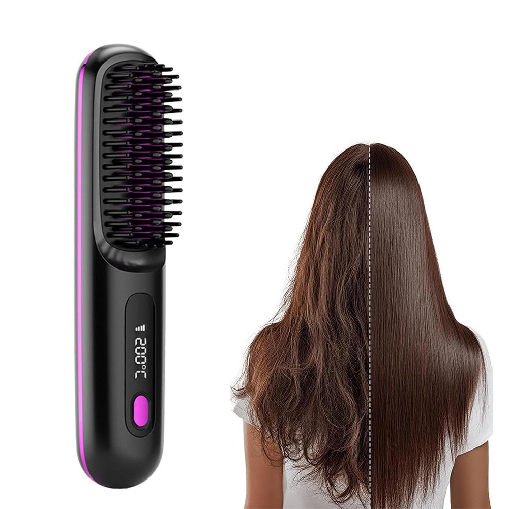 FANNOU Haarglättbürste Stylingbürste für kurze Haare kabellos Haarglätter Bürste, tragbare Haarbürste elektrisch für unterwegs, wiederaufladbar