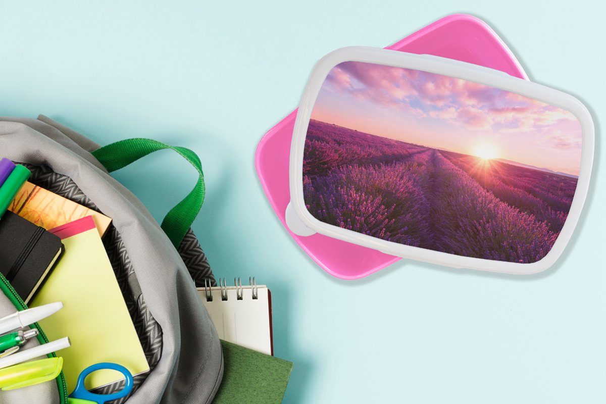 Lavendel Kunststoff Brotbox - rosa Frankreich, Brotdose Kunststoff, Blumen Erwachsene, MuchoWow - (2-tlg), Snackbox, Kinder, für Mädchen, Lunchbox