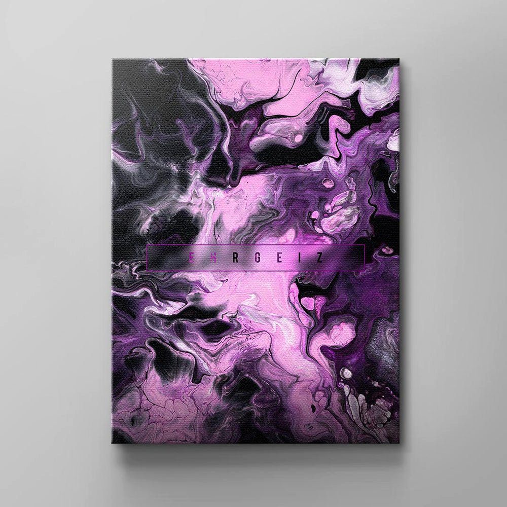 Englisch, abstrakte Flüss schwarze Rahmen Leinwandbild AMBITION DOTCOMCANVAS® LIQUID, violette Motivationszitat ohne Leinwand Wandbild