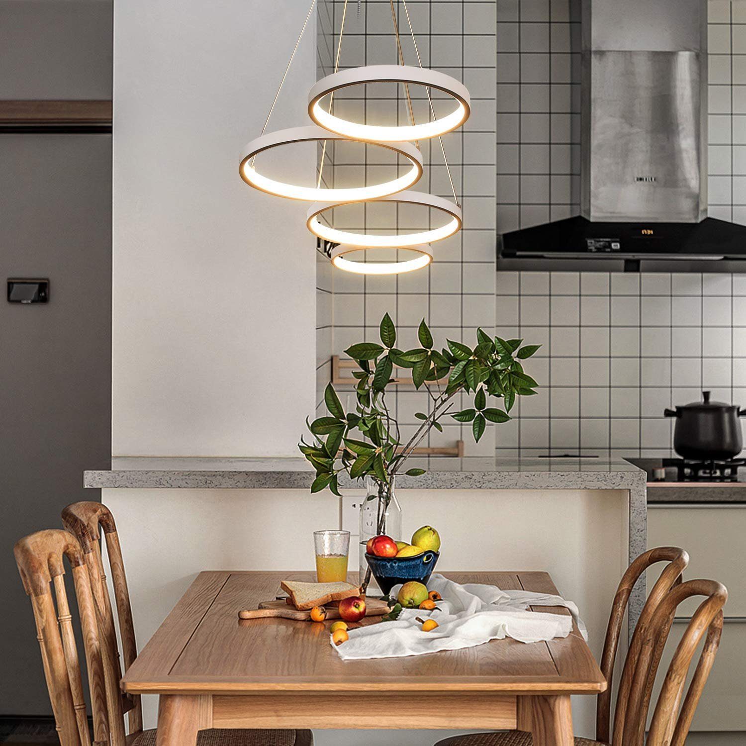 ZMH LED Pendelleuchte Wohnzimmer Modern 4 Flammig Hängelampe Dimmbar mit Fernbedienung, Augenschutz, Einfache Installtion, LED fest integriert, warmweiß-kaltweiß, Dimmbar