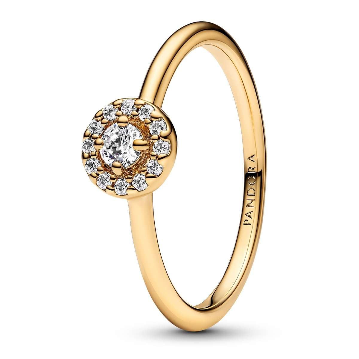 Pandora Solitärring 163554C01, für Damen-Ring Runder Pavé Heiligenschein Goldfarben