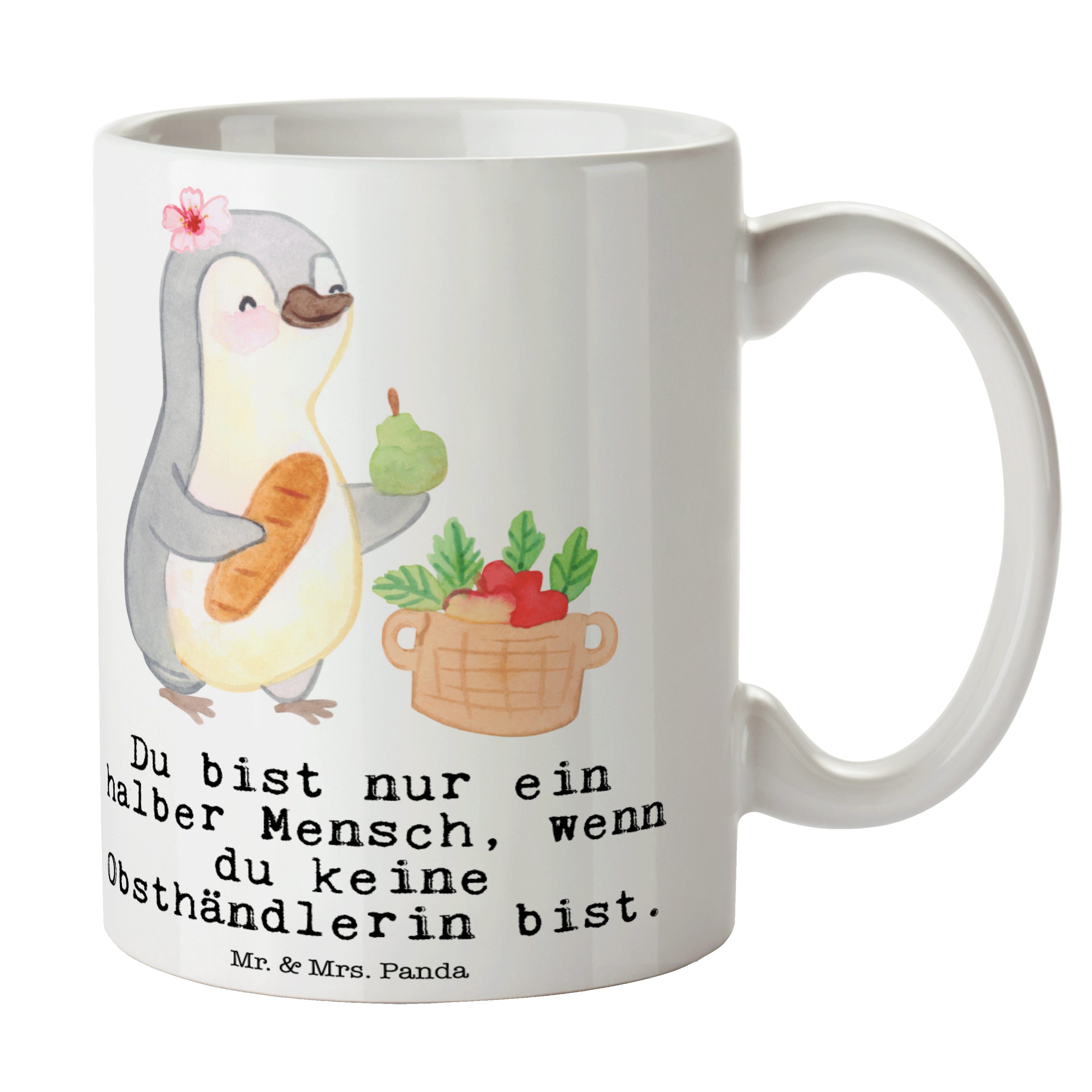 Mr. & Mrs. Panda Tasse Obsthändlerin mit Herz - Weiß - Geschenk, Rente, Obstplantage, Kaffee, Keramik
