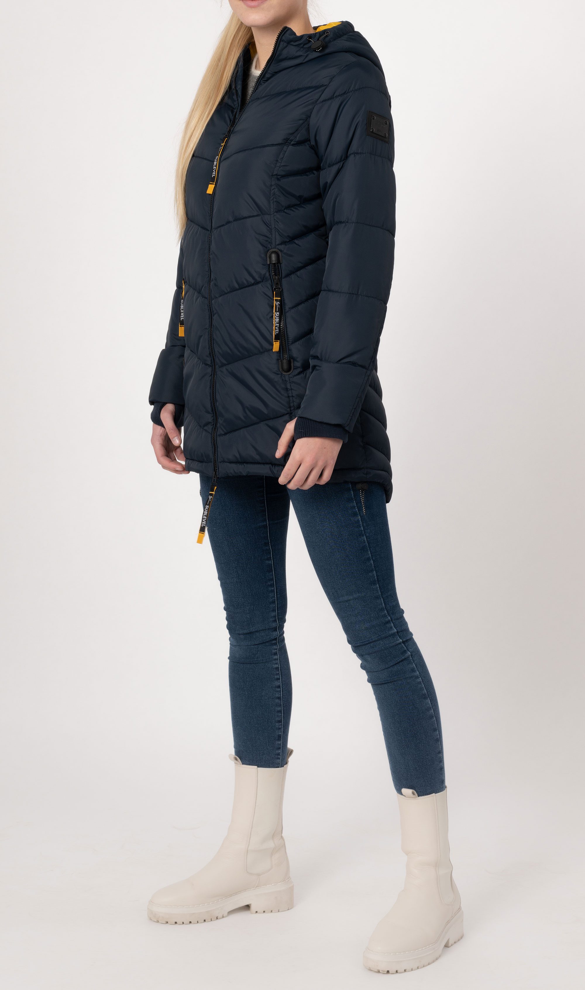 SUBLEVEL Steppjacke Damen Mantel mit Kapuze lange Winter Jacke Parka Stehkragen, Kapuze, flauschig, kuschelig, warm, Outdoor, Mantel – Bild 4 von 5