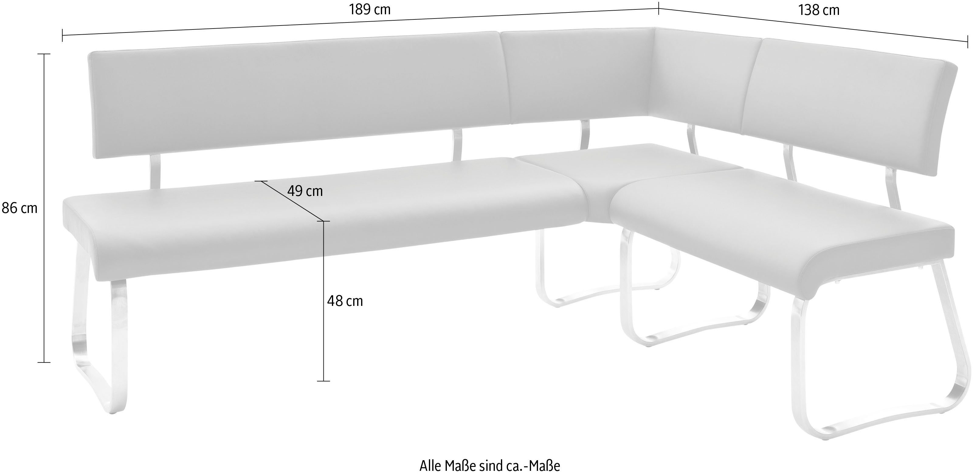 MCA furniture Eckbank Raum stellbar, belastbar Arco, kg Breite Grau im 200 frei cm, Eckbank 500 bis