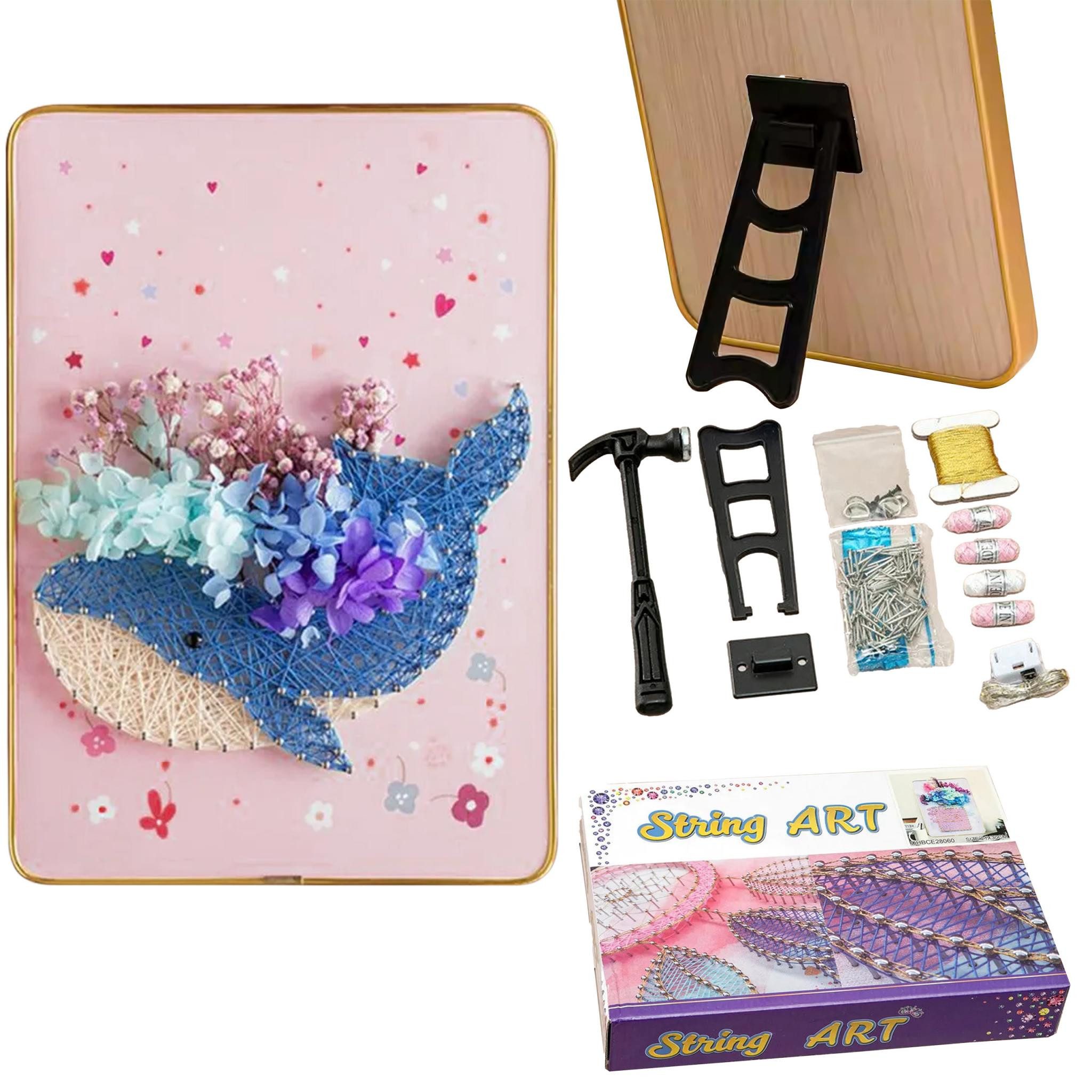 LA CUTE Kreativset String Art Set LED – Kreatives Bastelset mit Holzbrett und Fäden., (Bastelset für individuelle Fadenkunst mit beleuchtetem Design., DIY String Art Set mit LED, ideal für kreative Wanddekoration), Kreatives String Art Set mit LED-Licht für beeindruckende Kunstwerke
