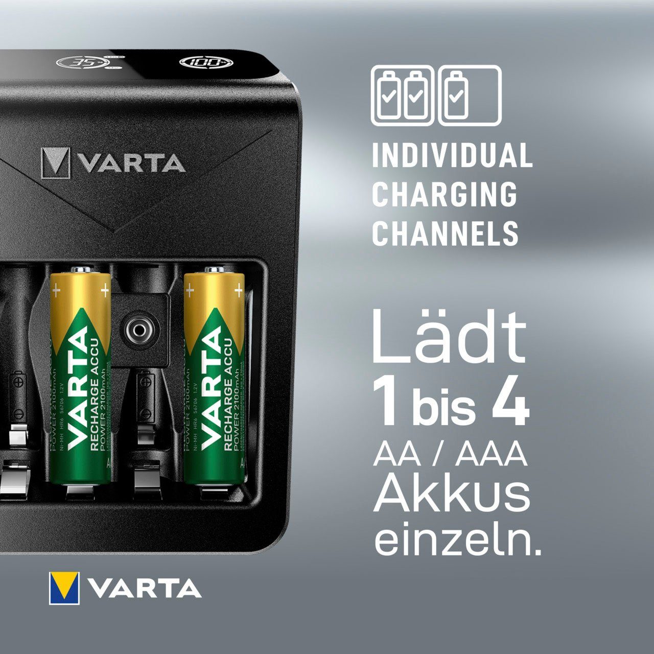 VARTA VARTA LCD Plug Charger+ 4x AA Accus Batterie-Ladegerät (2100 mA, Set, 5-tlg) – Bild 4 von 5