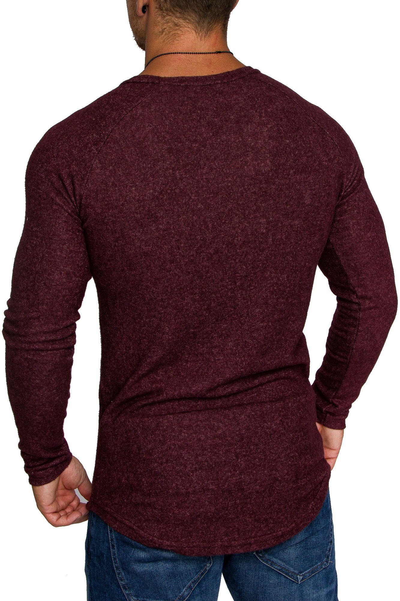 Amaci&Sons Sweatshirt TYLER Rundhals Oversize Bordeaux Herren Melange Pullover Hoodie Feinstrick Pullover mit Basic