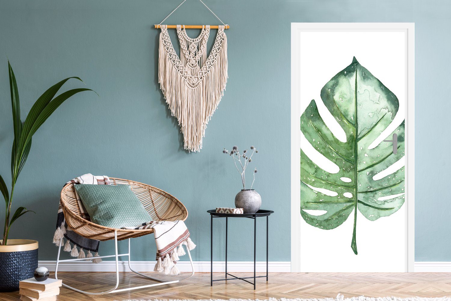 MuchoWow Türtapete Aquarell 75x205 für bedruckt, Monstera Blatt, - St), - cm Fototapete Tür, Matt, Türaufkleber, (1