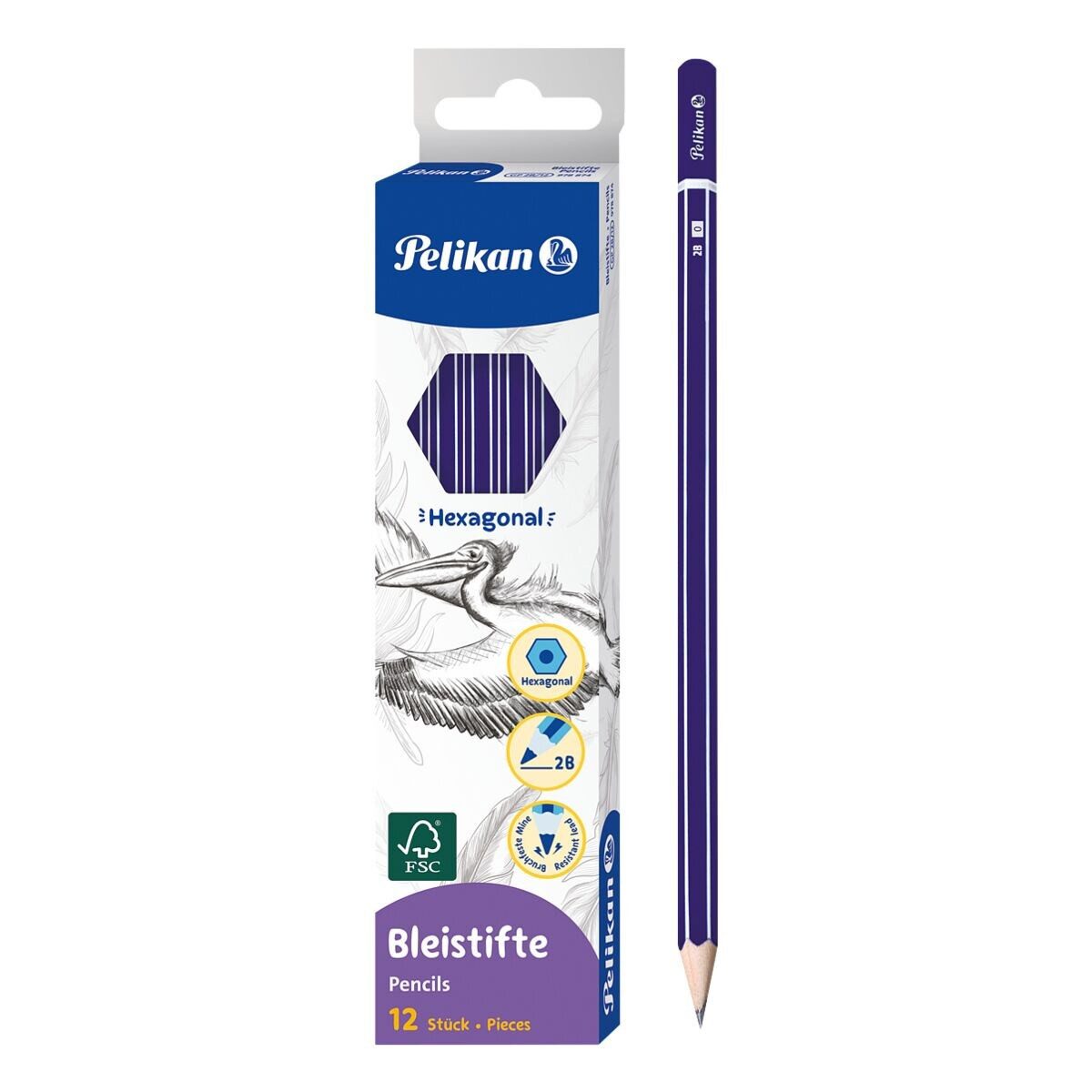 Pelikan Bleistift, (12-tlg), 2B, ohne Radiergummi