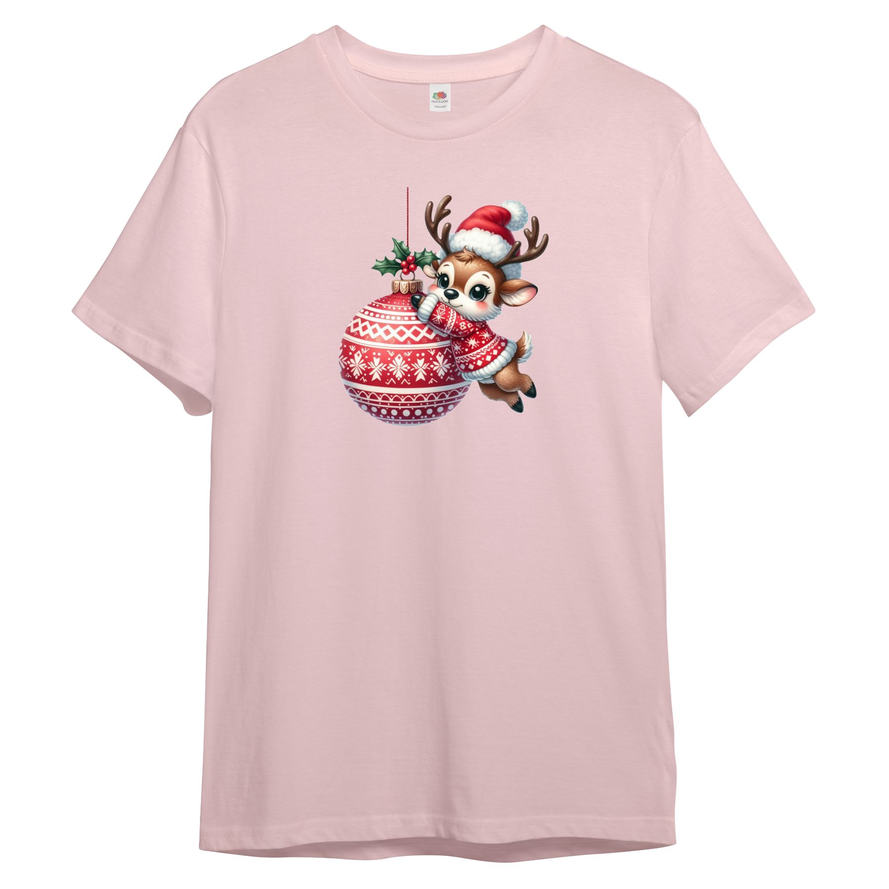 T-Shirt Kinder T-Shirt, Rentier mit Weihnachtskugel