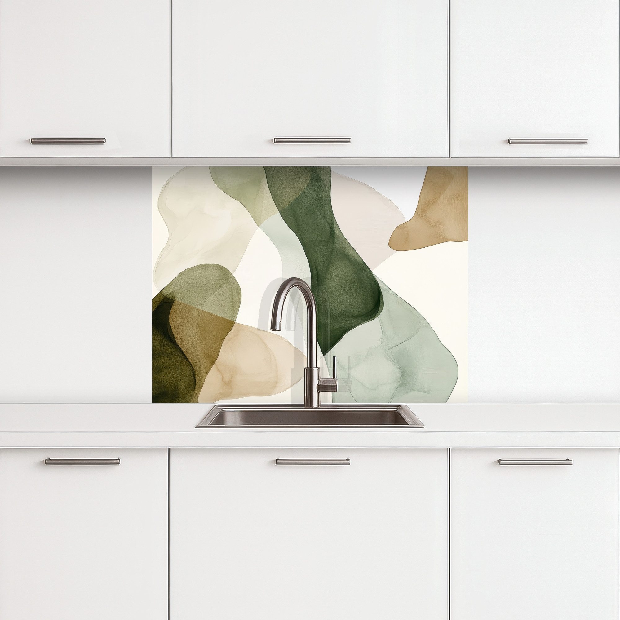 KitchenYeah Küchenrückwand selbstklebend Japandi - Abstrakt - Grün, (1-tlg) günstig online kaufen
