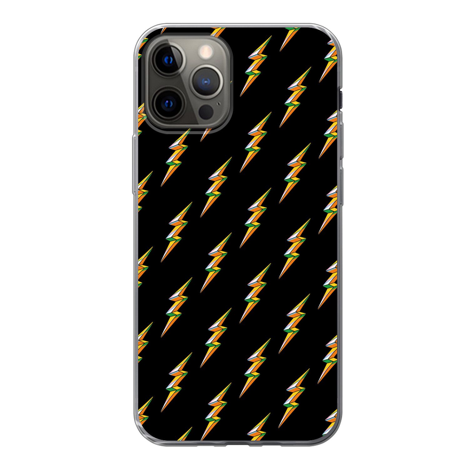 MuchoWow Handyhülle für Apple iPhone 12 Pro Blitzschlag - Gelb - Schwarz, Smartphone-Bumper, Print, Handy Schutzhülle Dünn