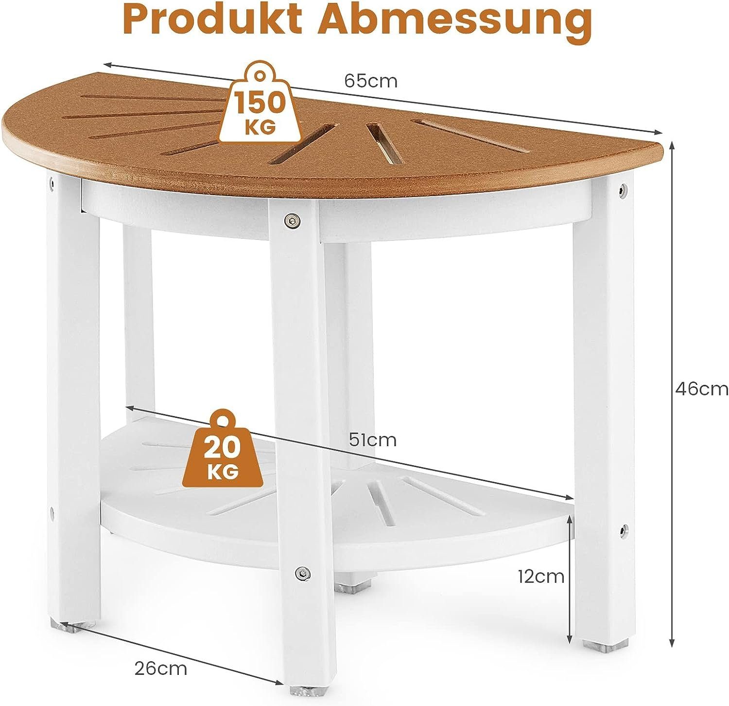 Badhocker Ablage, Duschbank, KOMFOTTEU belastbar bis 150 kg mit