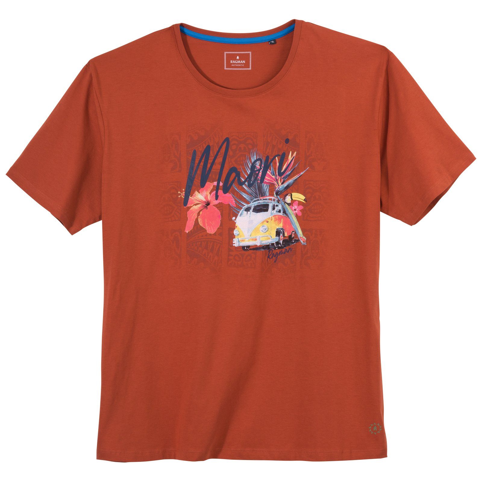 RAGMAN T-Shirt rostrot Größen Herren Große Ragman Print Rundhalsshirt sommerlicher