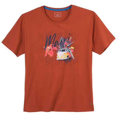 RAGMAN Rundhalsshirt »Große Größen Herren T-Shirt rostrot sommerlicher Print Ragman«