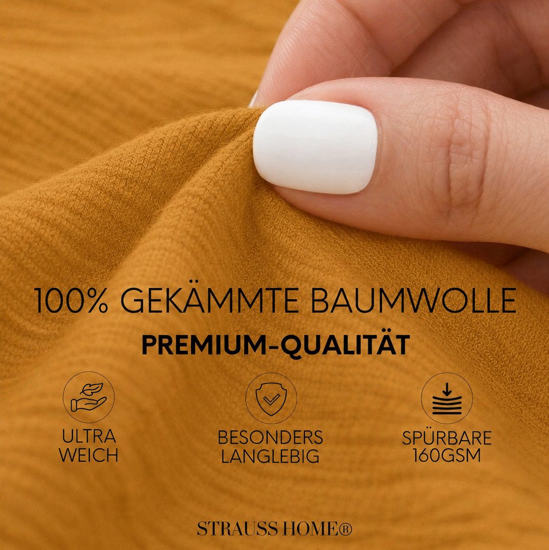 Strauss Home Spannbettlaken Premium 160 g/m² Gekämmte Baumwolle Jersey in Hotelqualität, Gummizug: Rundumgummi, OEKO-TEX®-zertifiziert - Hotelqualität – Formstabil & Langlebig