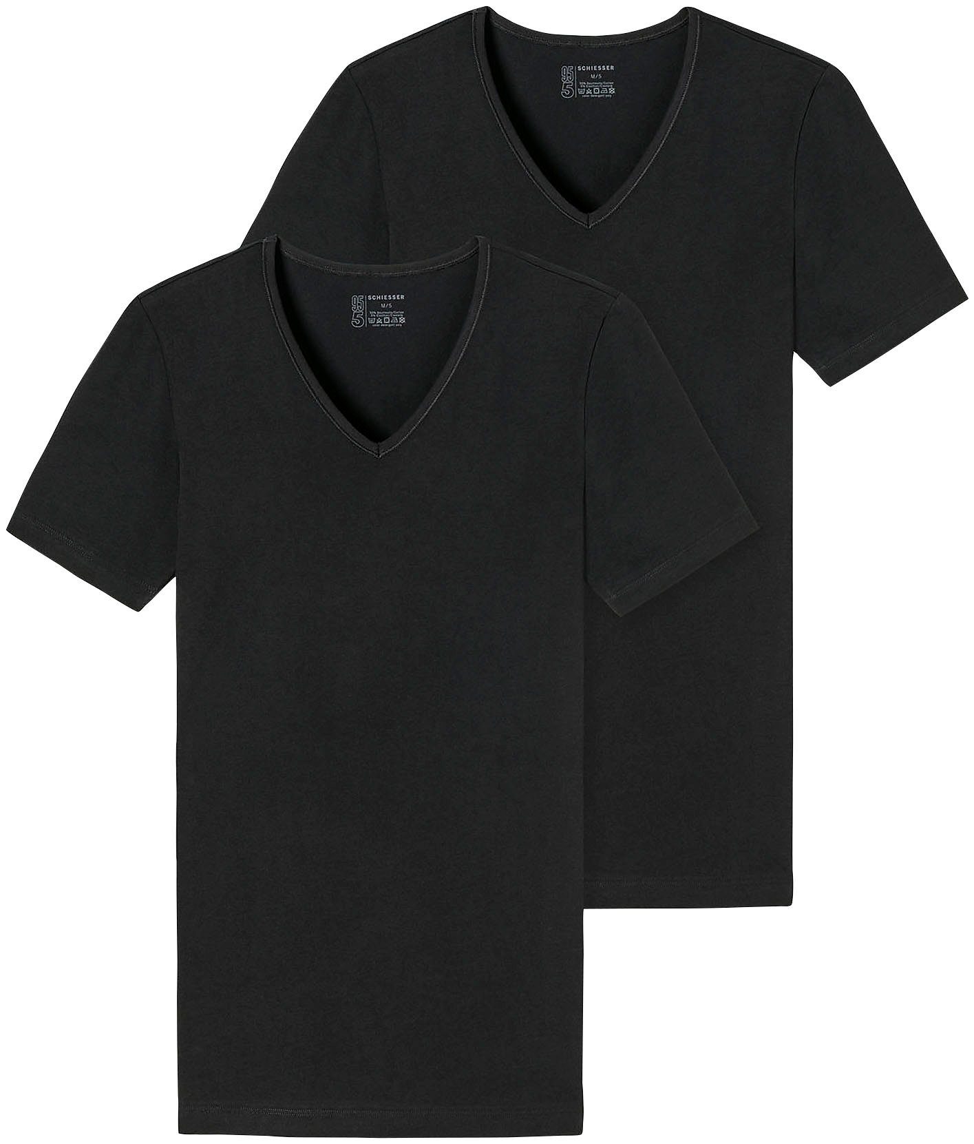Schiesser V-Shirt schwarz mit (2er-Pack) V-Ausschnitt