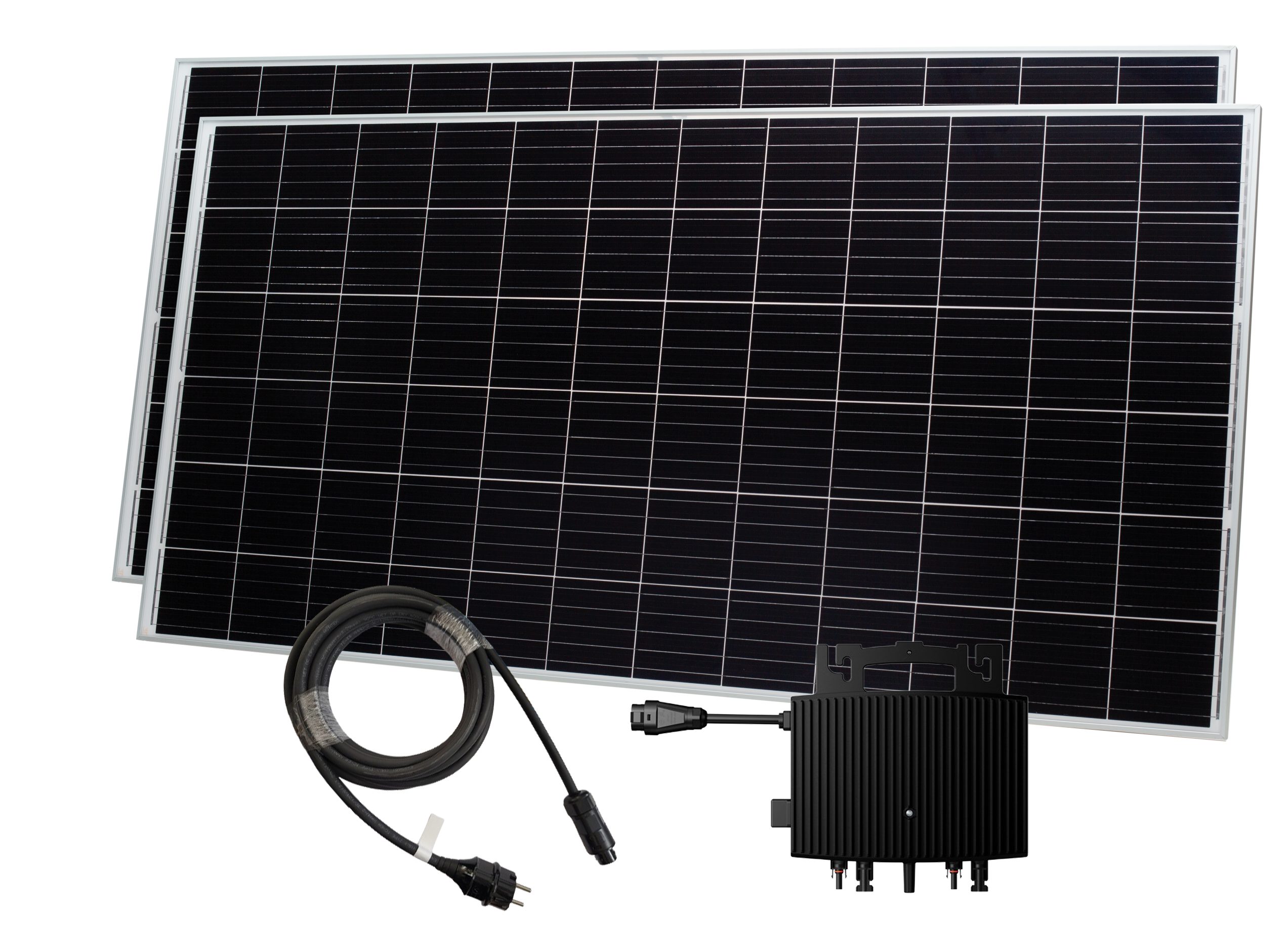 Sunset Balkonkraftwerk SUNpay®860 plus, Solarmodule "Made in Germany", steckerfertig, 860 W, monokristallin, (Set, inkl. 2x 430W Solarmodule, Wechselrichter 800VA mit WiFi, 5 m AC-Kabel), Solaranlage für Haus-/Wohnungsbesitzer und Mieter, variabel einsetzbar