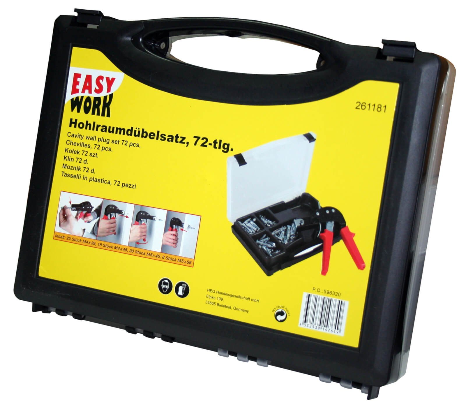 Easy Work Hohlraumdübel Hohlraumdübel Satz Dübelzange Set 72 teilig Hohlraum Dübel