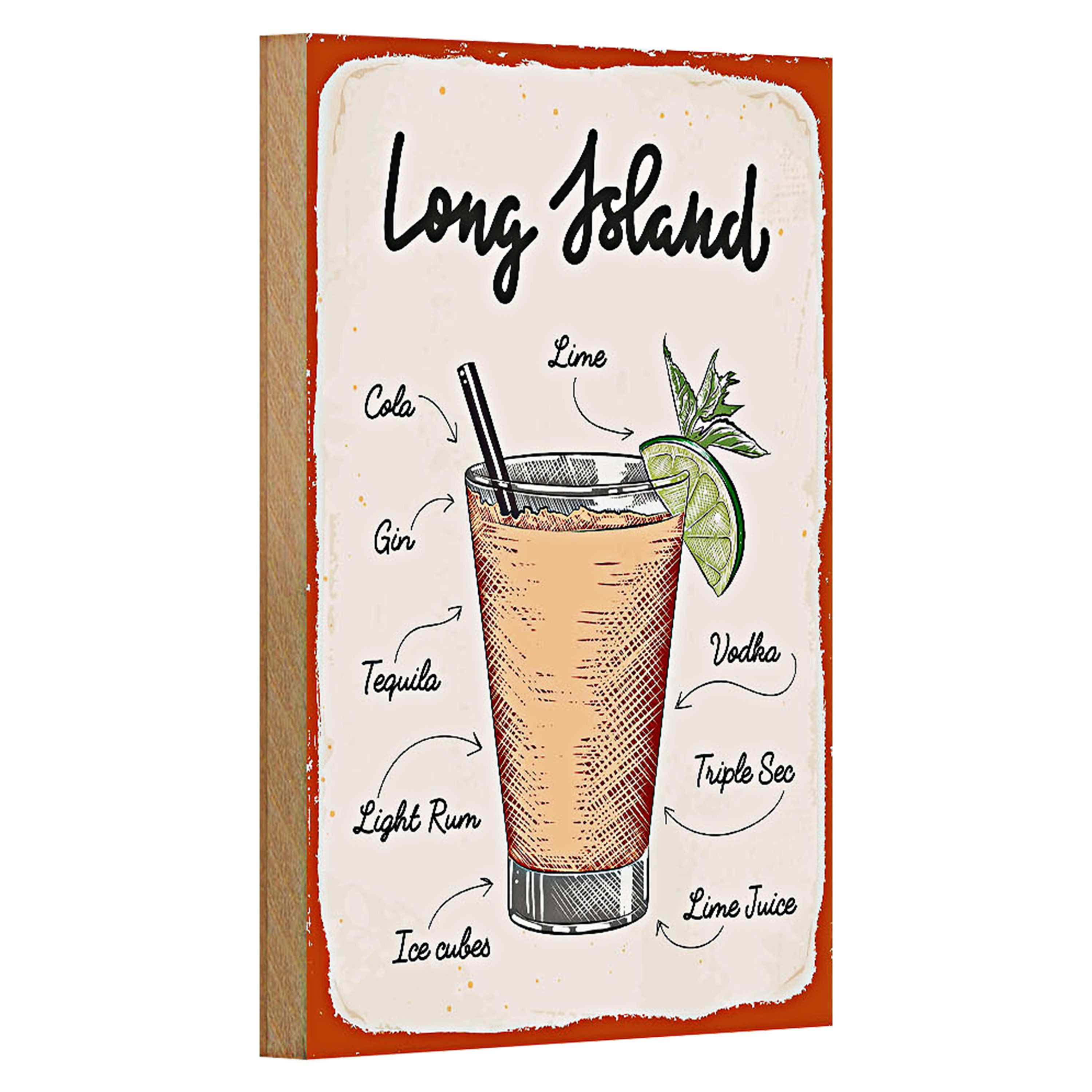 Roomando Holzbild Rezept Long Island Cocktail Recipe 12x18cm