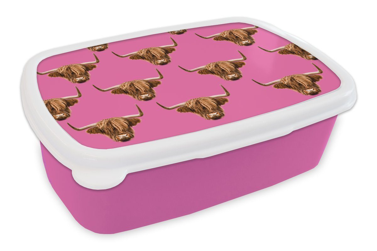 Schottischer Braun, Snackbox, Erwachsene, für (2-tlg), rosa - - Kunststoff, Muster MuchoWow Mädchen, Brotbox Highlander Lunchbox Kinder, Brotdose Kunststoff