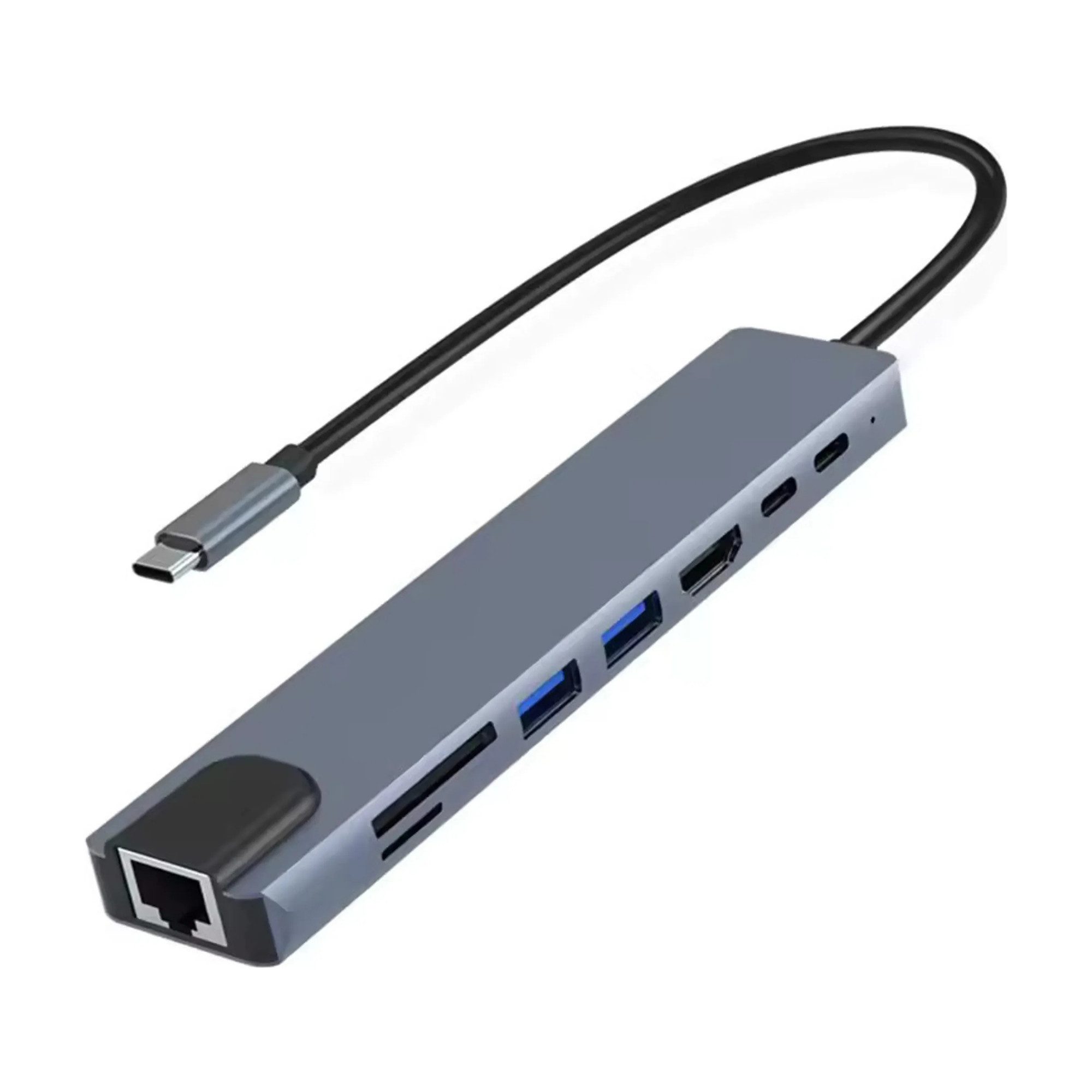 Charge Laptop-Dockingstation USB-C Hub 8 in 1 Adapter 4K HDMI LAN USB 3.1 USB-C microSD & SD-Slot, (Packung), Universell kompatibel mit macOS, Windows und Linux