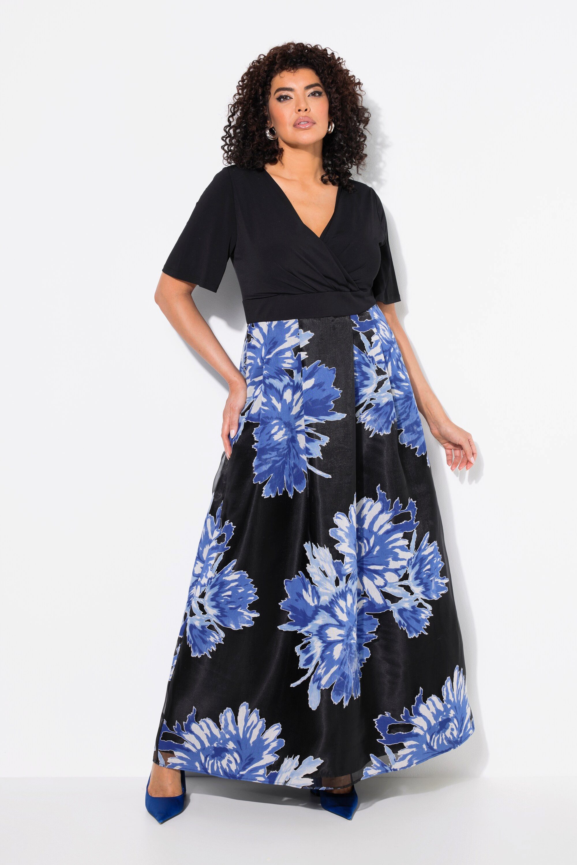 Ulla Popken Abendkleid Maxikleid Ausbrenner-Rock V-Ausschnitt günstig online kaufen