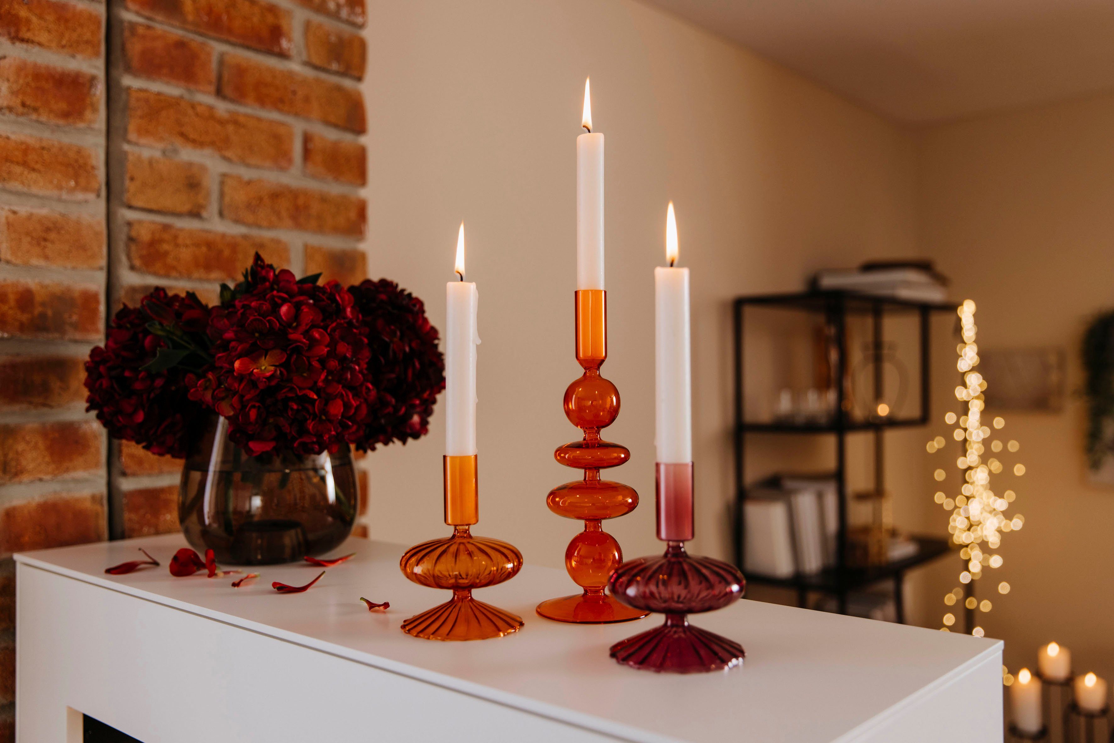 2 Design (Set, orange St), Höhe ca. Kerzenleuchter AM Glas Stabkerzenhalter, 10 aus cm