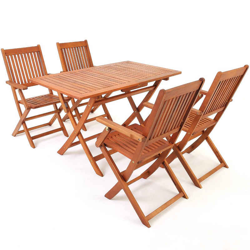 Casaria Essgruppe »Sydney«, 4+1 FSC®-zertifiziertes Akazienholz 5-teilig klappbar Tisch Sitzgarnitur Wetterfest Holz Garten Möbel Set 120x70x75 cm