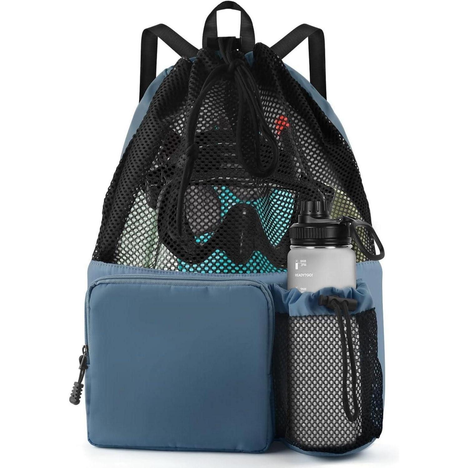 LuxusKollektion Sporttasche Schwimmtasche Mesh Kordelzug Wasserfest Herren Damen Marineblau