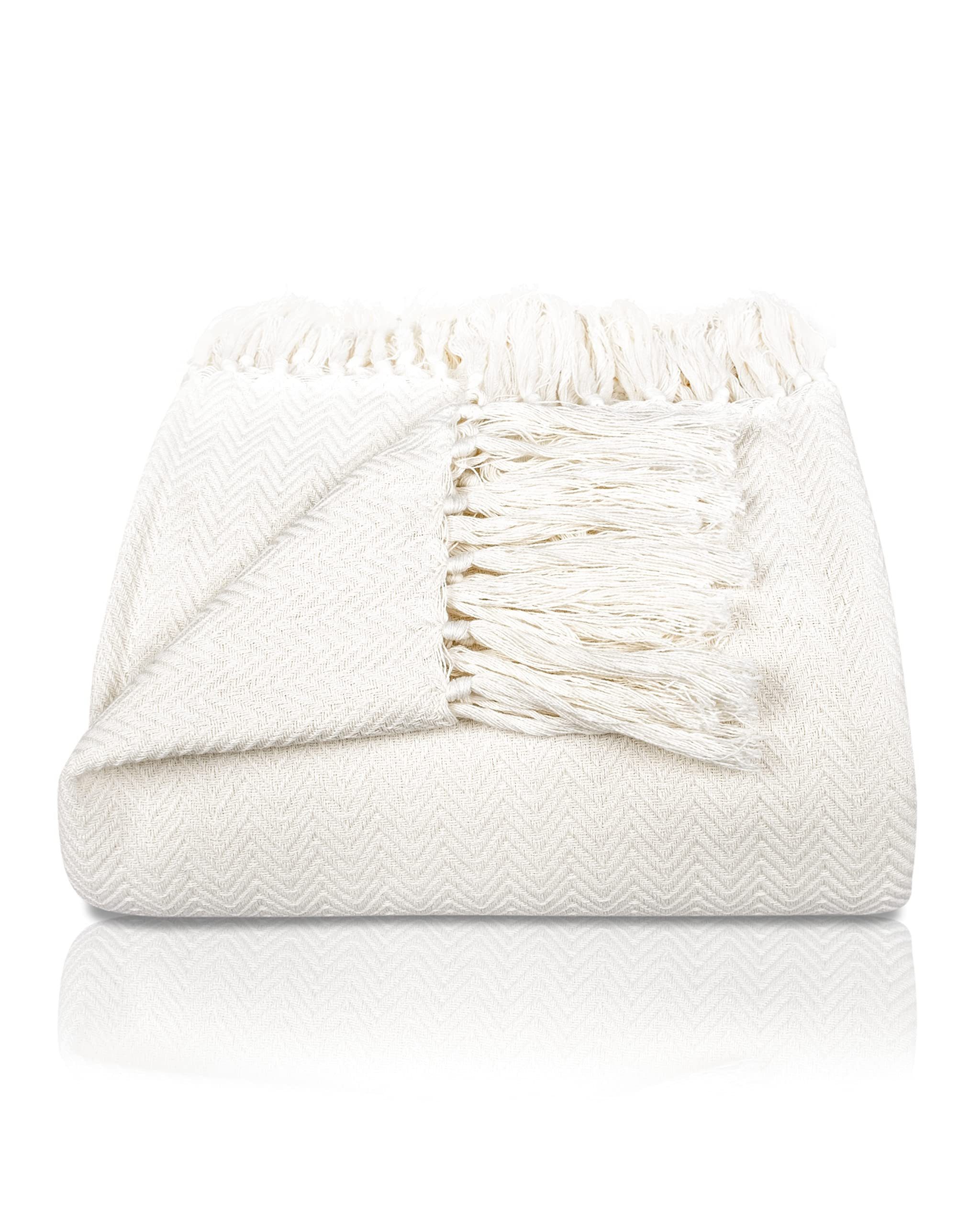 Gräfenstayn Tagesdecke Premium Tagesdecke 100% Baumwolle Fischgrätenmuster Sommerdecke, Wohndecke als Sofa-Überwurf, Bett-Überwurf, Couch-Überwurf, Sofa-Decke