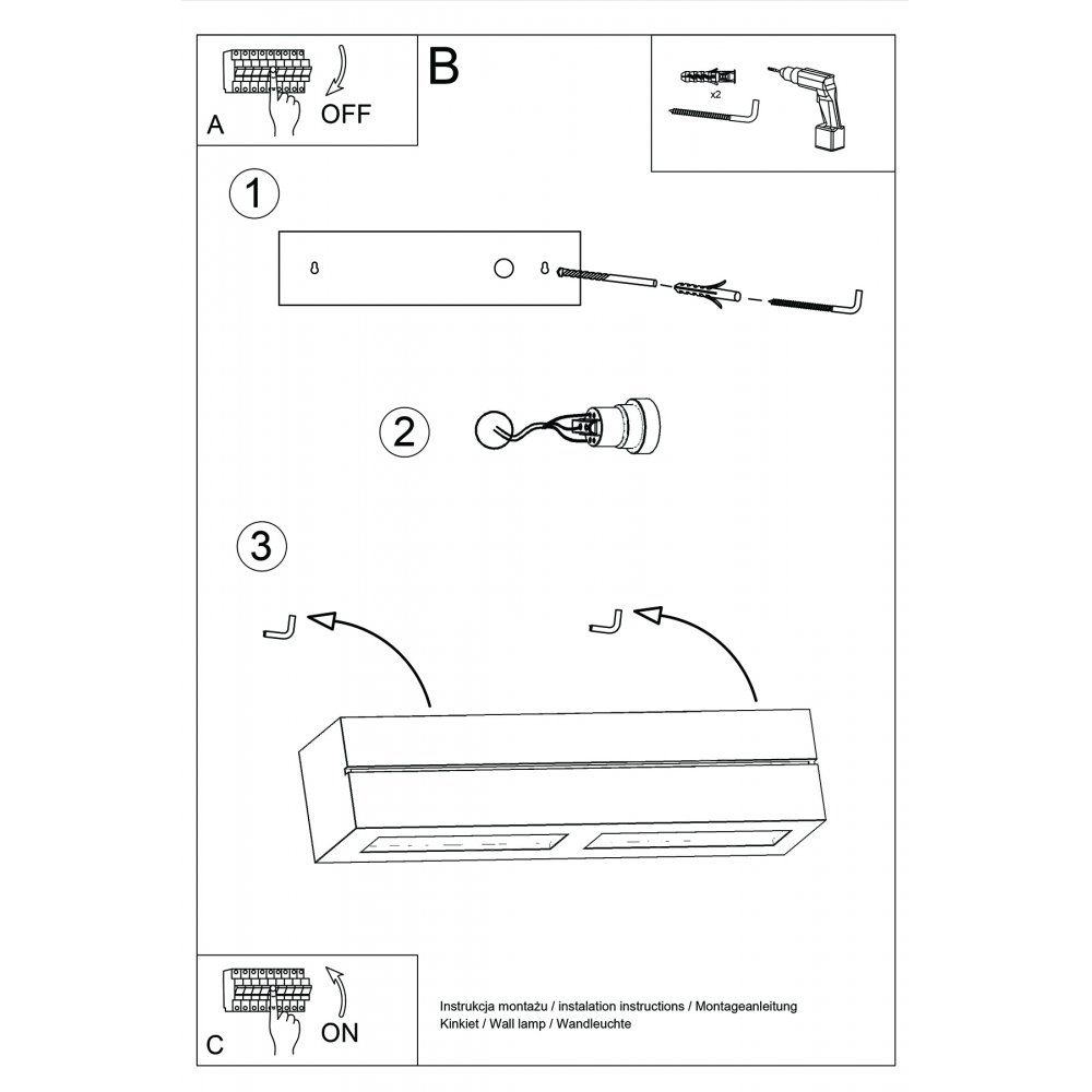 VEGA E27, Wandlampe Wandleuchte 33x10x10 SOLLUX lighting LINE, 1x Deckenleuchte cm Keramik ca.