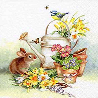 Linoows Papierserviette »20 Servietten, Ostern, Häschen mit Kanne und Frühl«, Motiv Ostern, Häschen mit Kanne und Frühlingsblumen