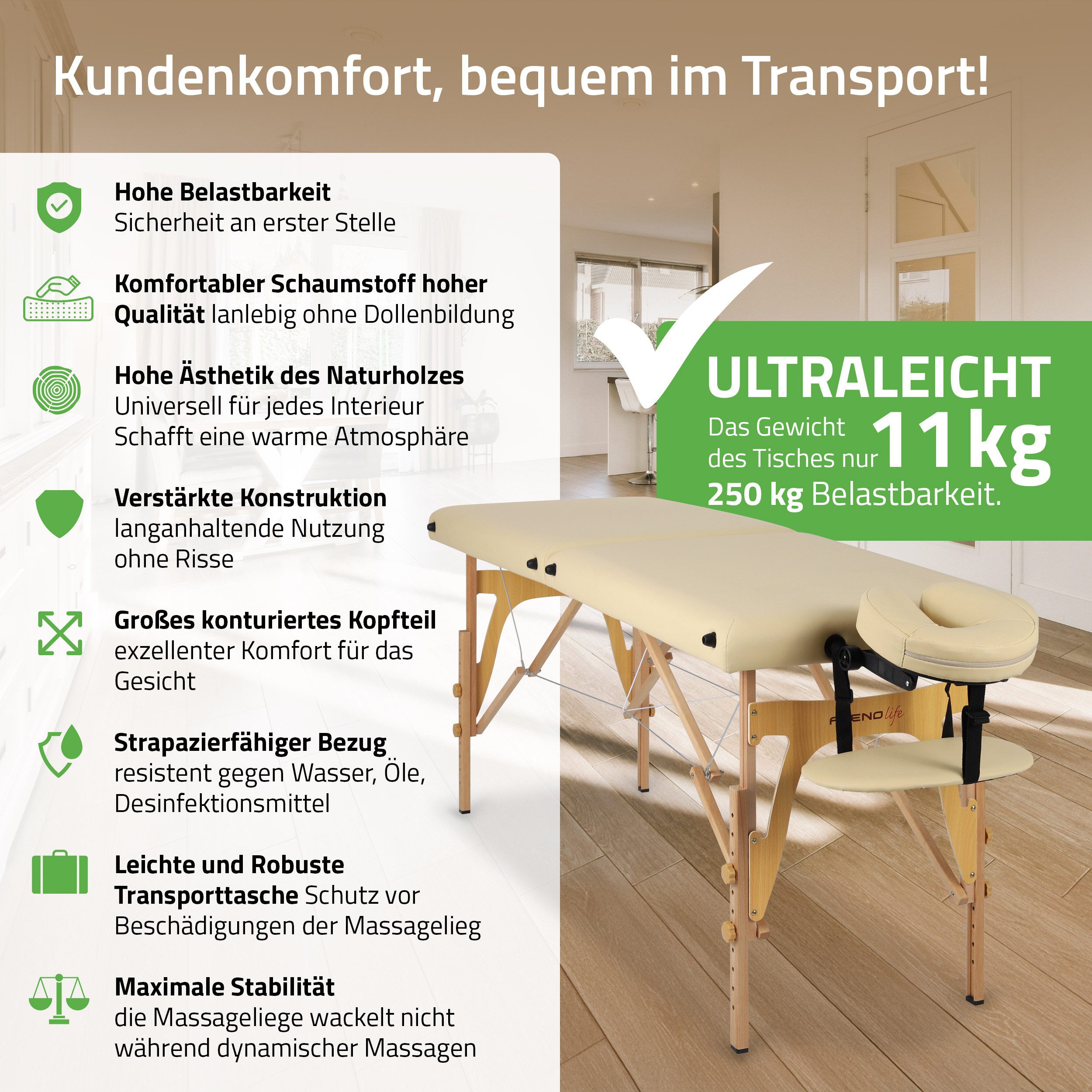 Habys Massageliege Sonia 2 Zonen Massagetisch Klappbar, Kosmetikliege Ultralight