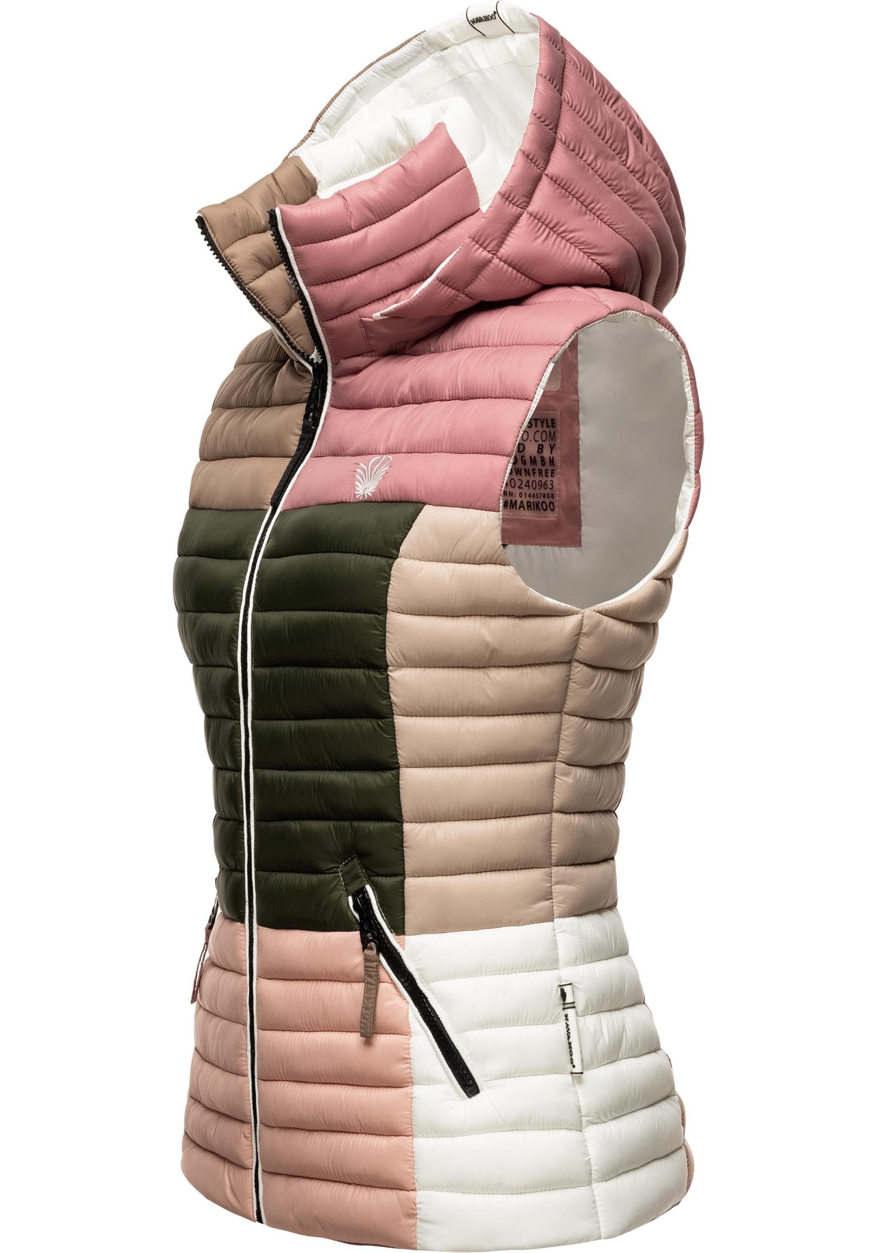Navahoo Steppweste Shadaa Multikulti Ärmellose Damen Weste im Colourblocking-Stil und Kapuze – Bild 2 von 5