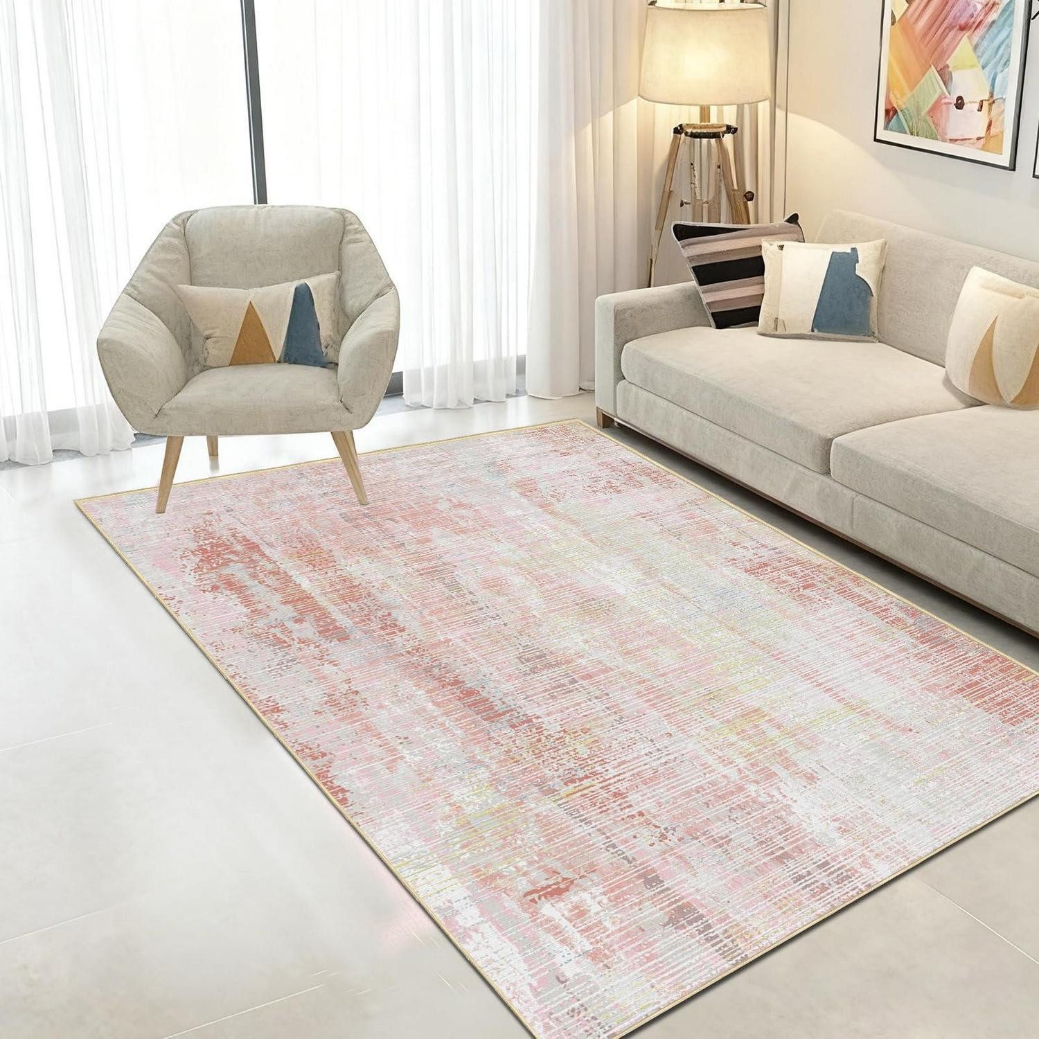 LuxusKollektion Küchenläufer Teppich Abstrakt Rosa 80x120 cm, rechteckig, Höhe: 10 mm