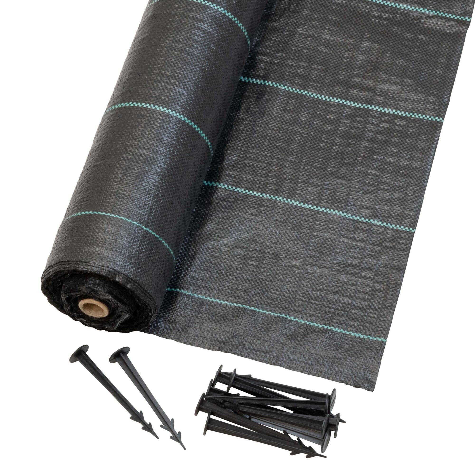 Jardinion Unkrautvlies, (100g/m² 25m + 20 Erdanker, Unkrautvlies, Gartenvlies wasserdurchlässig, 1-St., Unkrautfolie mit hoher UV-Beständigkeit), für Garten und Beet, Polypropylen, Schwarz