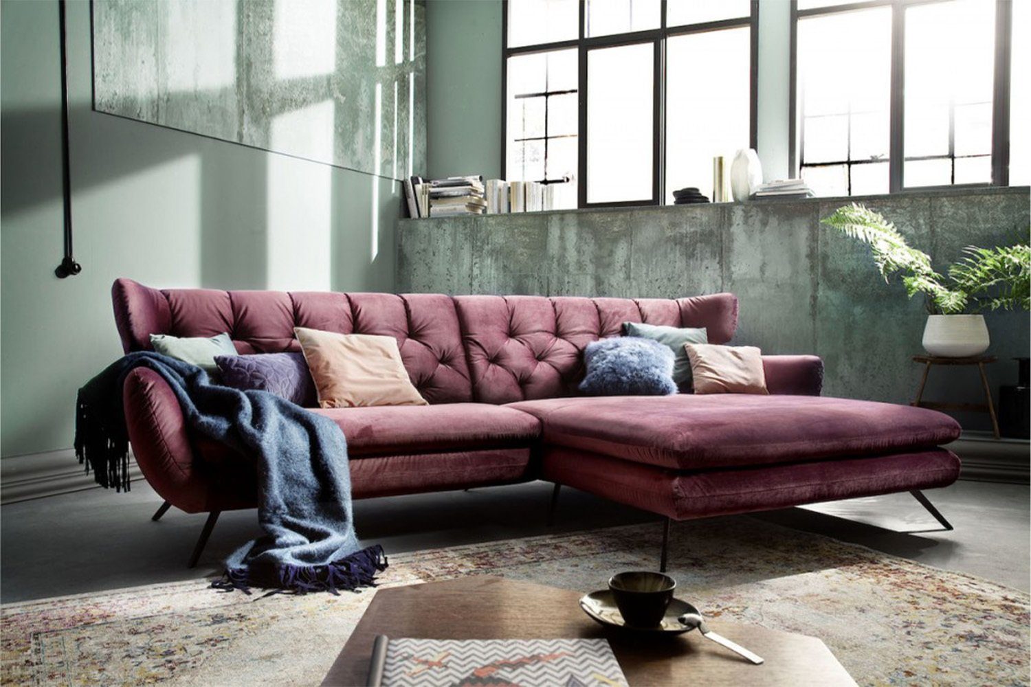 KAWOLA Ecksofa CHARME, Sofa, Longchair links od. rechts, Velvet purple