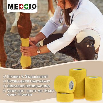 meDDio Pferdebandage 1 Haftbandage Selbsthaftende Bandage / Fixierbinde 7,5cm x 4,5m gelb