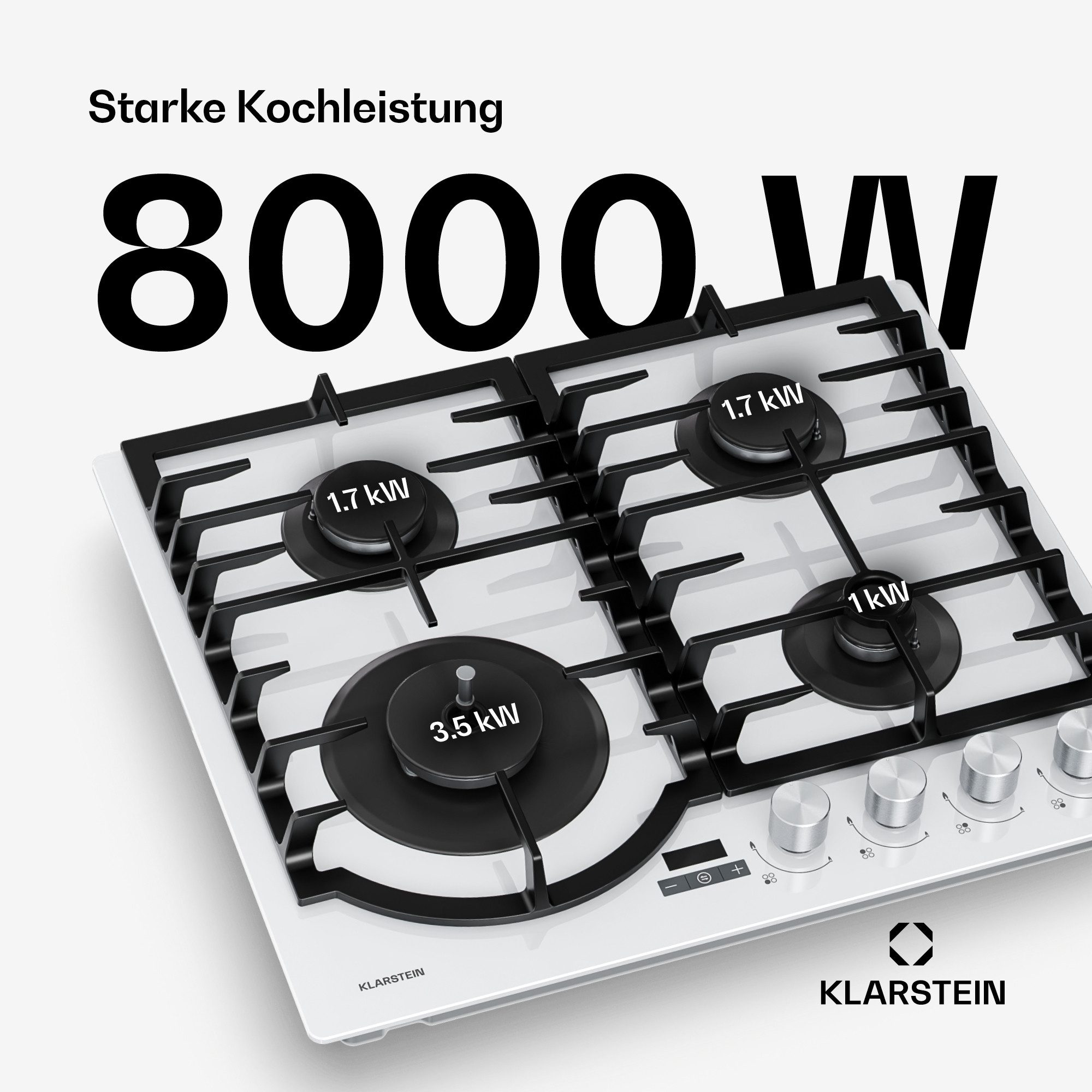 Klarstein Gas-Kochfeld Ignito Timer, Elektrische Kochfelder 4 Gas Brenner Aluminium 8000 W