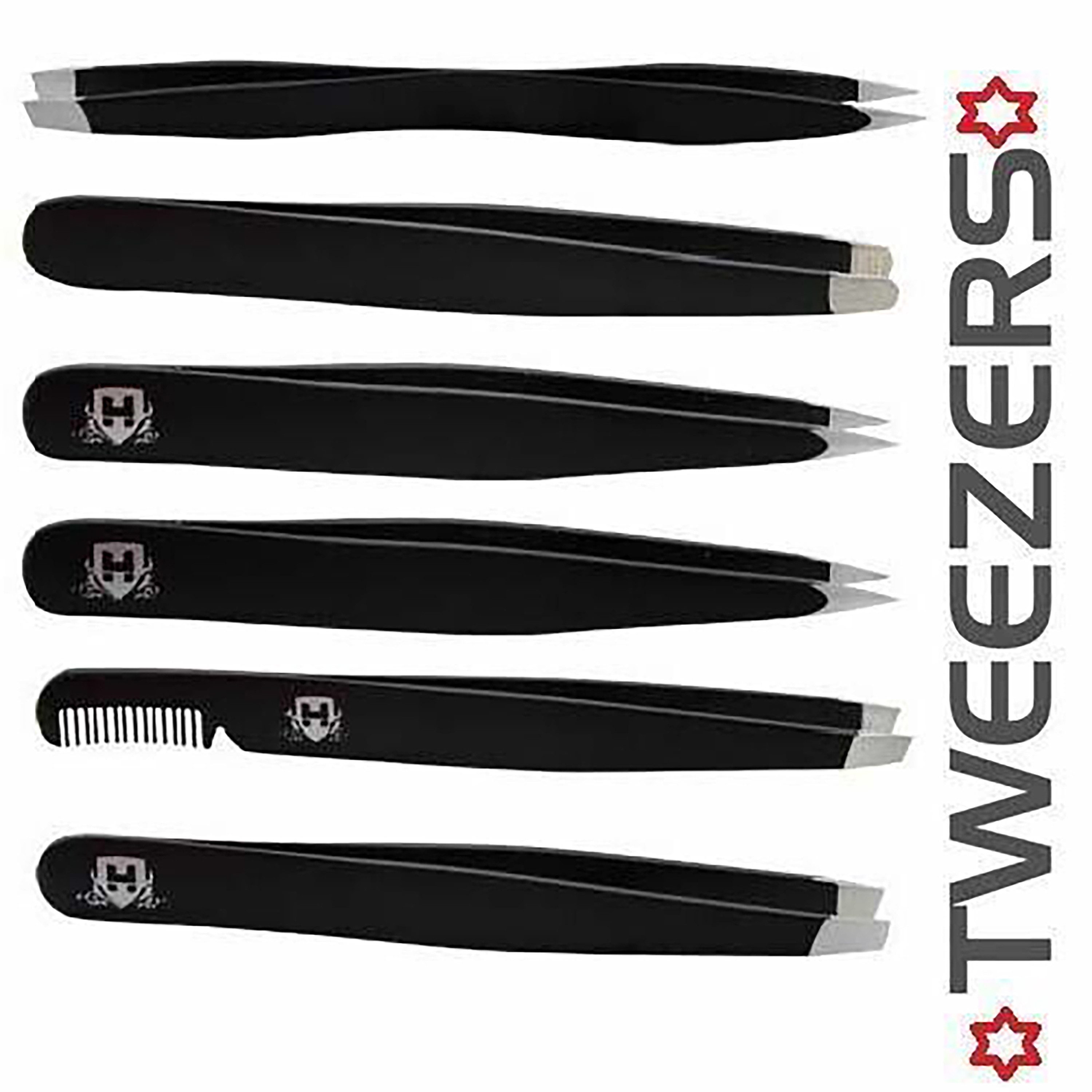 Haryali London Pinzette Professionelles Augenbrauen-Wimpern pinzetten-Set Haarentfernun zupfer, 6 pieces pack, schräg, spitz, rund, gerade, schräg+kamm, spitz+schräg, Beauty Friseur Wimpernverlängerung eingewachsene Haarentfernung Frauen
