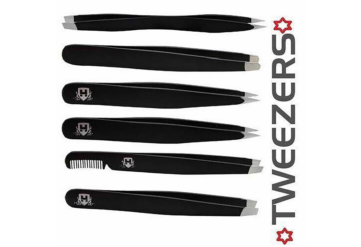 Haryali London Pinzette Professionelles Augenbrauen-Wimpern pinzetten-Set Haarentfernun zupfer, 6 pieces pack, schräg, spitz, rund, gerade, schräg+kamm, spitz+schräg, Beauty Friseur Wimpernverlängerung eingewachsene Haarentfernung Frauen